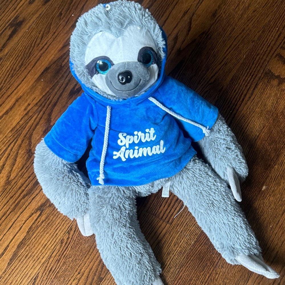 Gray Sloth Plush with Blue Hoodie